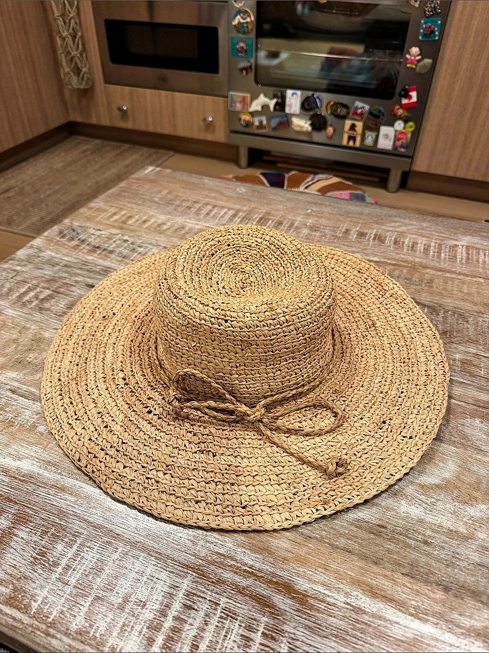 Everything But Water Woven Paper Floppy w/ Scarf Bow Trim Sun Hat Tan